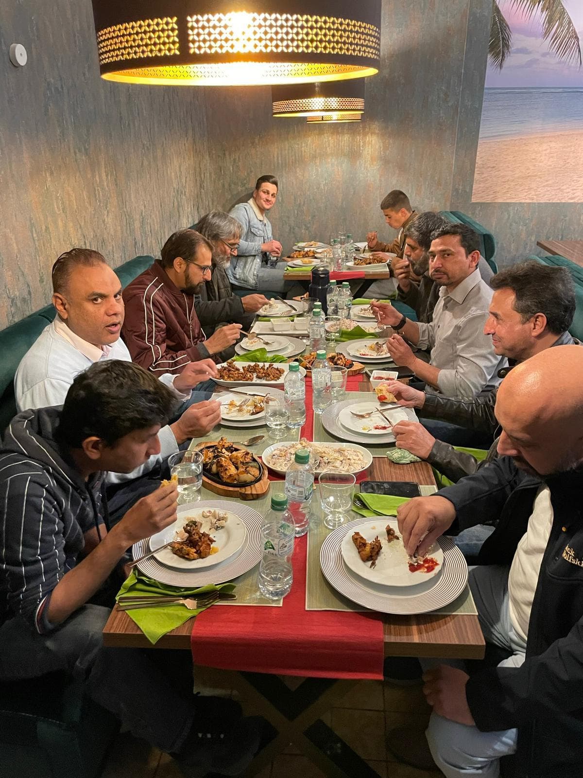 Group enjoying dinner together